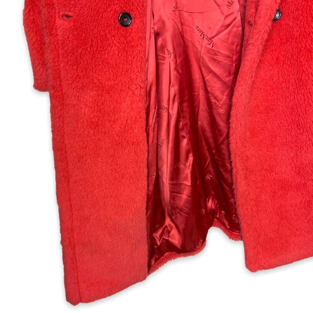 MAX MARA Teddy Bear Icon Coral Red Tedgirl Faux Fur Coat Size S - Picture 12 of 14